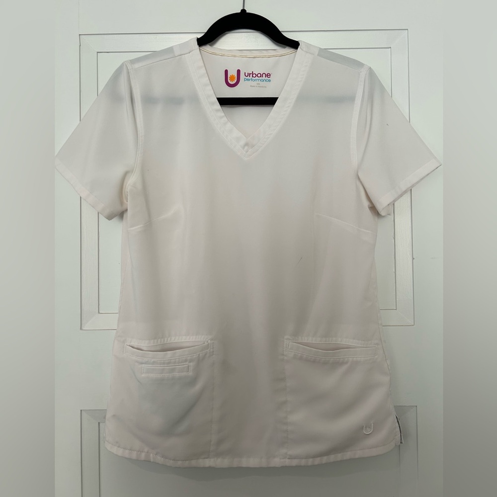 Urbane Performance Scrub Tops Small White Lot of 2 V Neck Medical Nurse